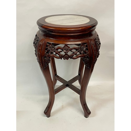 44 - Chinese Marble Top Side Table With Carved Decoration. 40 x 61 cms