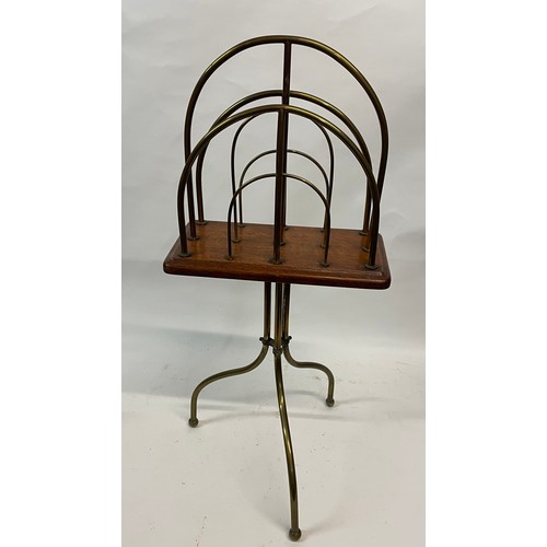 48 - Edwardian Brass And Oak Magazine Rack / Stand. 80 cms High