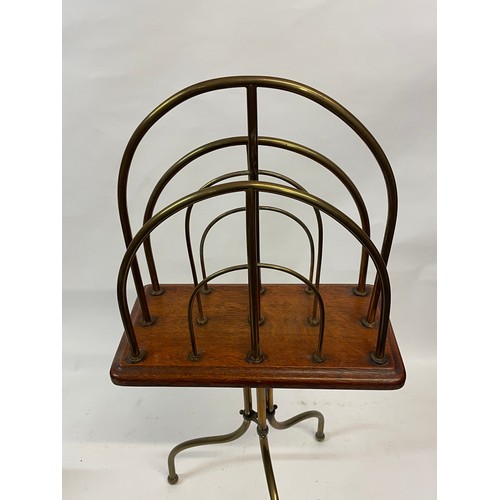 48 - Edwardian Brass And Oak Magazine Rack / Stand. 80 cms High