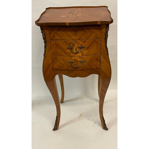 50 - French Marquetry Inlaid Louis Style Bedside Unit With Drawer And Writing Slide. 33 x 27 x 69cms