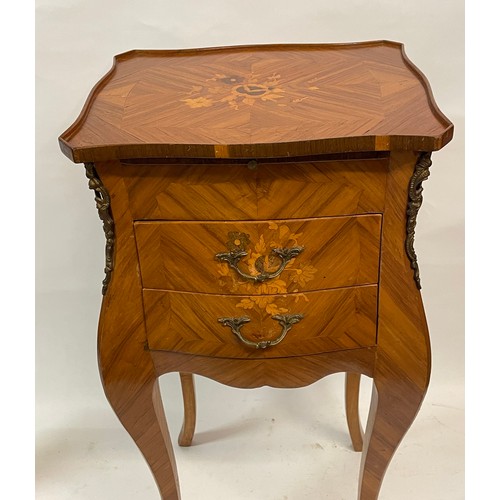 50 - French Marquetry Inlaid Louis Style Bedside Unit With Drawer And Writing Slide. 33 x 27 x 69cms