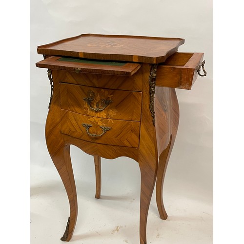 50 - French Marquetry Inlaid Louis Style Bedside Unit With Drawer And Writing Slide. 33 x 27 x 69cms