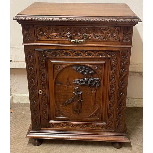 51 - Continental Cupboard With Profusely Carved Panel. 103 x 79 x 49 cms