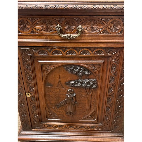 51 - Continental Cupboard With Profusely Carved Panel. 103 x 79 x 49 cms