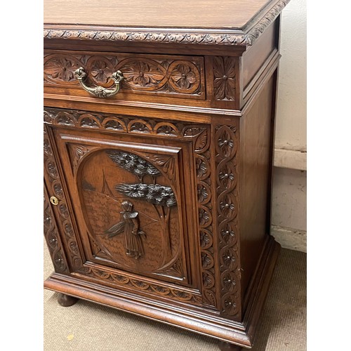 51 - Continental Cupboard With Profusely Carved Panel. 103 x 79 x 49 cms