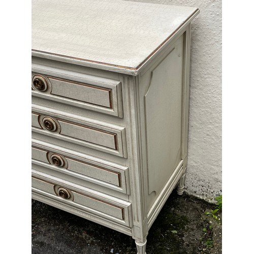 55 - French Chest Of Four Drawers With Crackle Glaze Style Paint . 86 x 78 x 48 cms