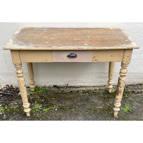 56 - Vintage Pine Chippy Paint Table. 72 x 105 x63 cms