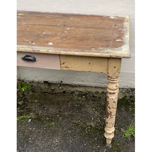 56 - Vintage Pine Chippy Paint Table. 72 x 105 x63 cms