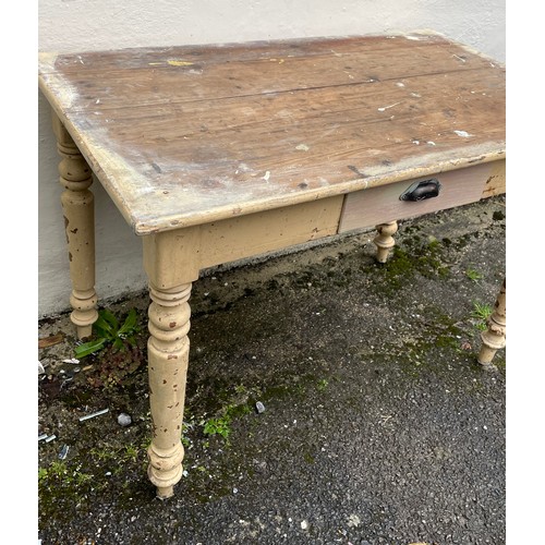 56 - Vintage Pine Chippy Paint Table. 72 x 105 x63 cms