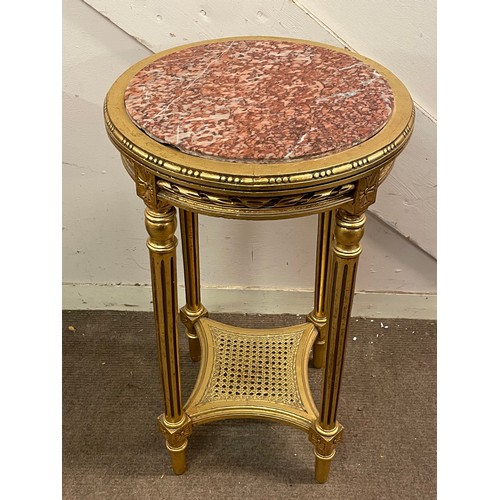 60 - Gilt Wood Circular Marble Top Table. 74 x 43 cms Diameter.