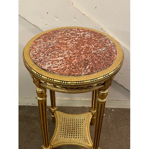 60 - Gilt Wood Circular Marble Top Table. 74 x 43 cms Diameter.