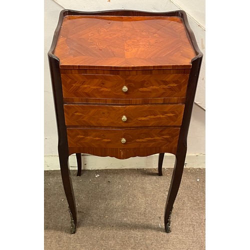 62 - French Floral Marquetry Chest Of Three Drawers. 74 x 38 x 32 cms