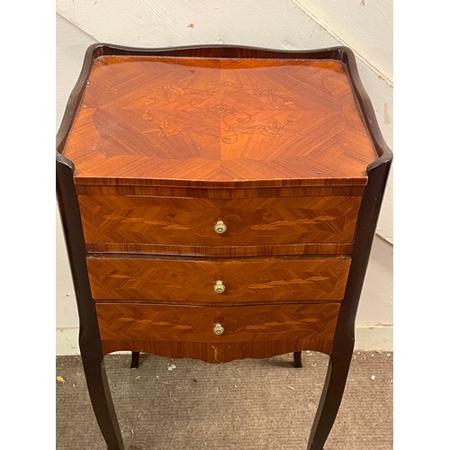 62 - French Floral Marquetry Chest Of Three Drawers. 74 x 38 x 32 cms