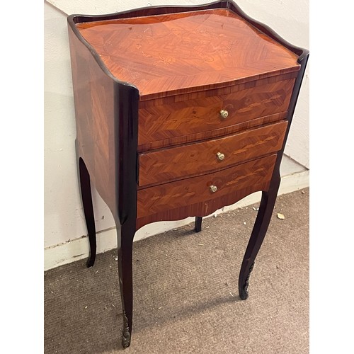 62 - French Floral Marquetry Chest Of Three Drawers. 74 x 38 x 32 cms