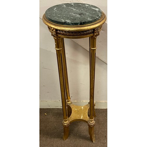 63 - Gilt Wood Circular Marble Top Torchiere / Stand. 93cm x 31cm.