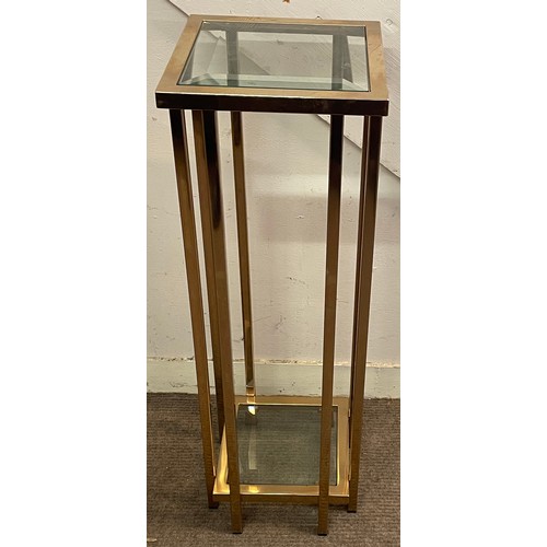 67 - Glass And Brass Pedestal Side Table. 76 x 25 x 25 cms