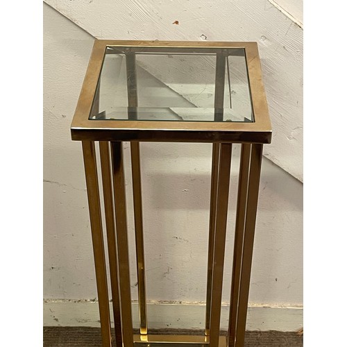 67 - Glass And Brass Pedestal Side Table. 76 x 25 x 25 cms