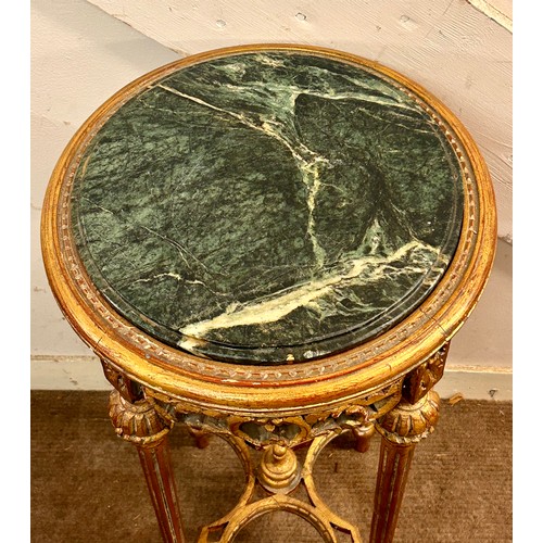 64 - Gilt Wood Circular Marble Top Torchiere / Stand. 74cm x 38.