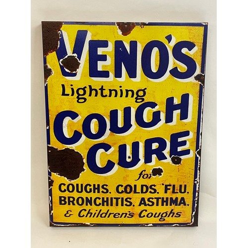 133A - Antique Style Metal Advertising Sign For Veno's Lightning Cough Cure. 30 x 40 cms