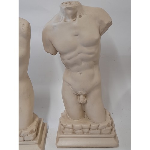 647 - Pair of Plaster Torso, Male and Female,  36cm high