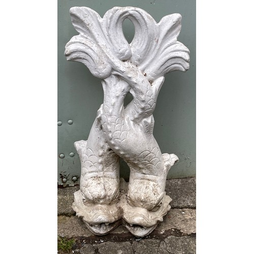 3A - Reconstituted Garden Double Dolphin Statue. 80 cms High