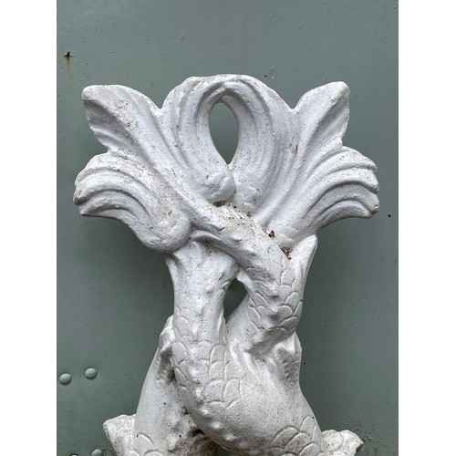 3A - Reconstituted Garden Double Dolphin Statue. 80 cms High