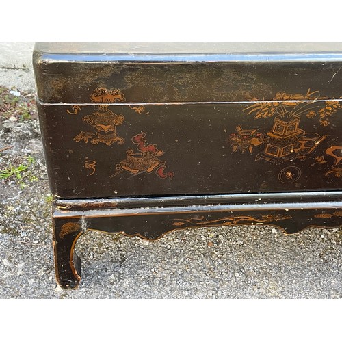 20A - Chinese Lacquered Two Piece Low Tea Table / Chest. 91 x 69 x 46 cms