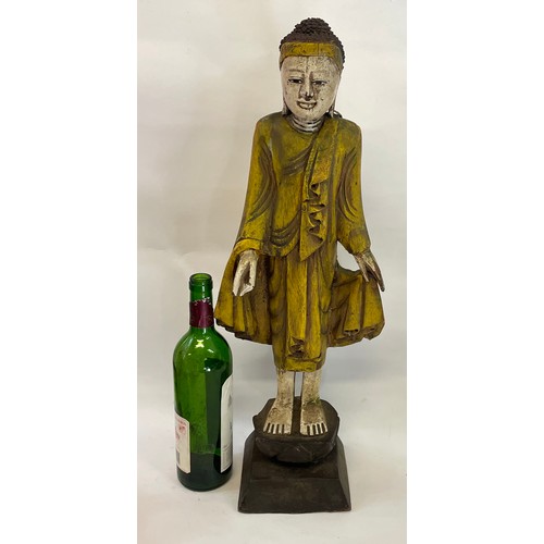 108A - Tall Painted Wood Buddha Figure 62 cms High