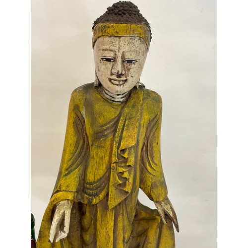 108A - Tall Painted Wood Buddha Figure 62 cms High