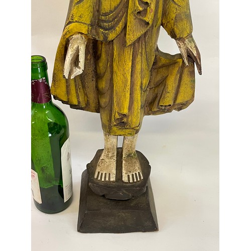 108A - Tall Painted Wood Buddha Figure 62 cms High