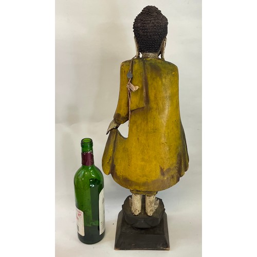 108A - Tall Painted Wood Buddha Figure 62 cms High