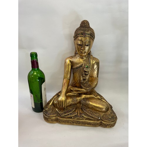 132A - Large Seated Gilt Wood Mandalay Buddha 37 x 25 x 44 cms