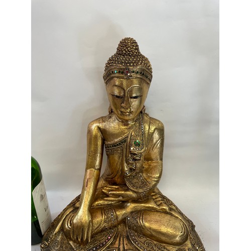 132A - Large Seated Gilt Wood Mandalay Buddha 37 x 25 x 44 cms