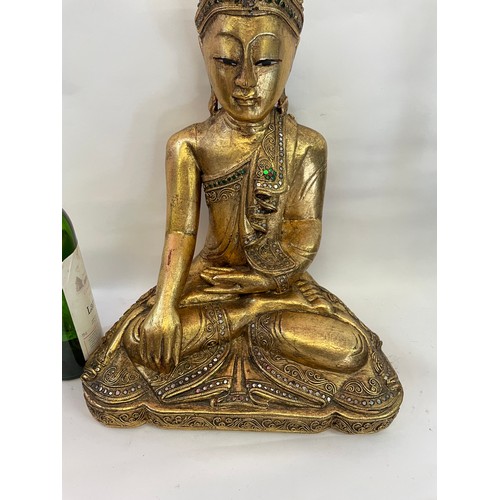 132A - Large Seated Gilt Wood Mandalay Buddha 37 x 25 x 44 cms