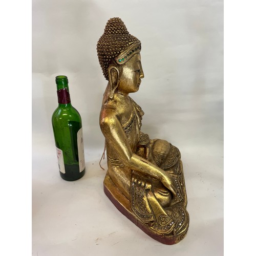 132A - Large Seated Gilt Wood Mandalay Buddha 37 x 25 x 44 cms