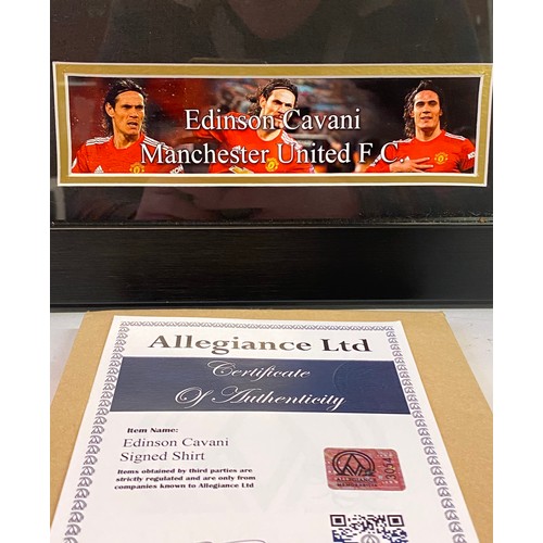 687 - Collectible Framed Manchester United F.C. Signed Edinson Cavani Number 7 Team Shirt with Allegiance ... 