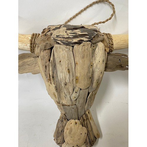 301 - Vintage Folk Art Driftwood Bulls Head Decoration 42cm x 40cm x 14cm