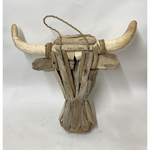 301 - Vintage Folk Art Driftwood Bulls Head Decoration 42cm x 40cm x 14cm