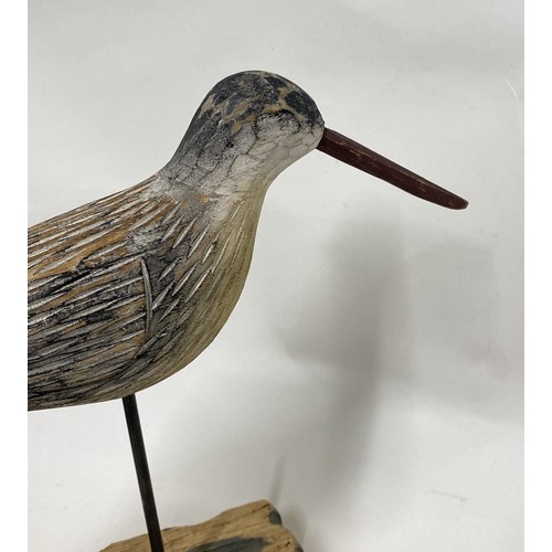 302 - Vintage Carved Wood Shore Bird Figurine 28cm Height