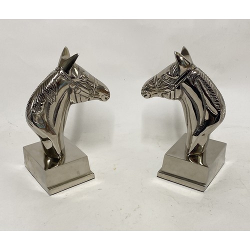 305 - Matched Pair of Aluminium / White Metal Horse Head Bookend Figurines 19cm Height