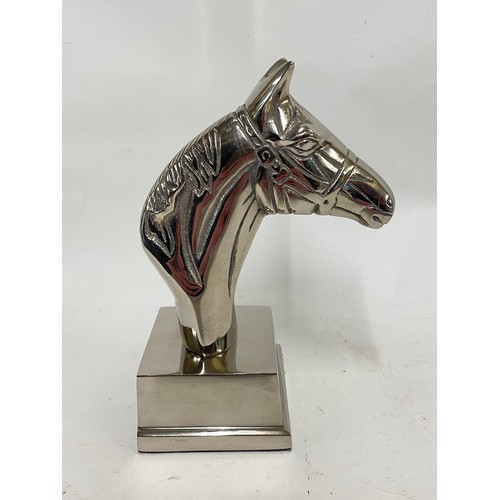 305 - Matched Pair of Aluminium / White Metal Horse Head Bookend Figurines 19cm Height