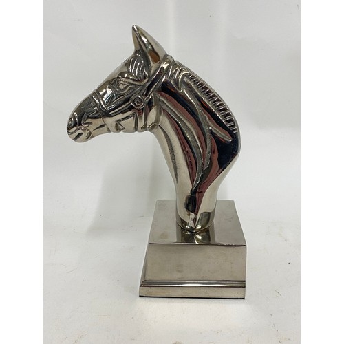 305 - Matched Pair of Aluminium / White Metal Horse Head Bookend Figurines 19cm Height