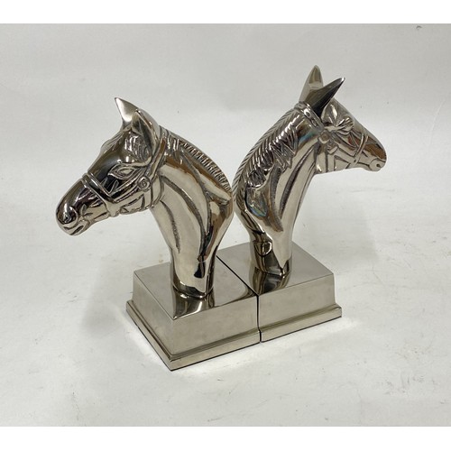 305 - Matched Pair of Aluminium / White Metal Horse Head Bookend Figurines 19cm Height