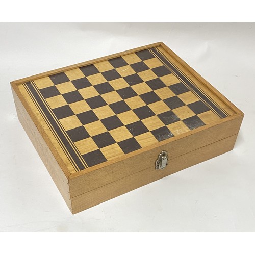 306 - Vintage Multi Game Backgammon / Chequers Box with Dice and Game Pieces 37.5cm x 30.5cm x 10cm