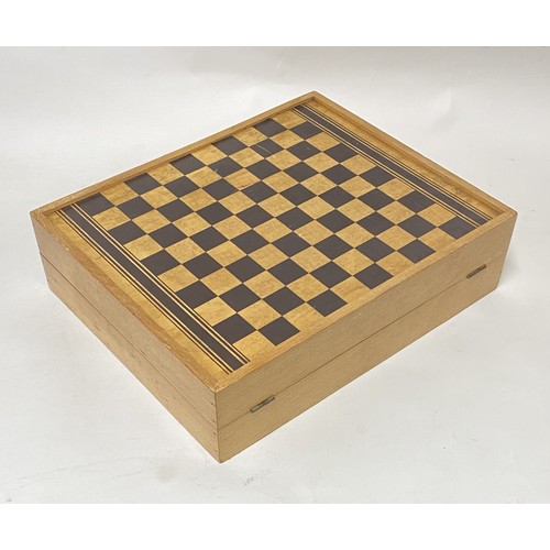 306 - Vintage Multi Game Backgammon / Chequers Box with Dice and Game Pieces 37.5cm x 30.5cm x 10cm