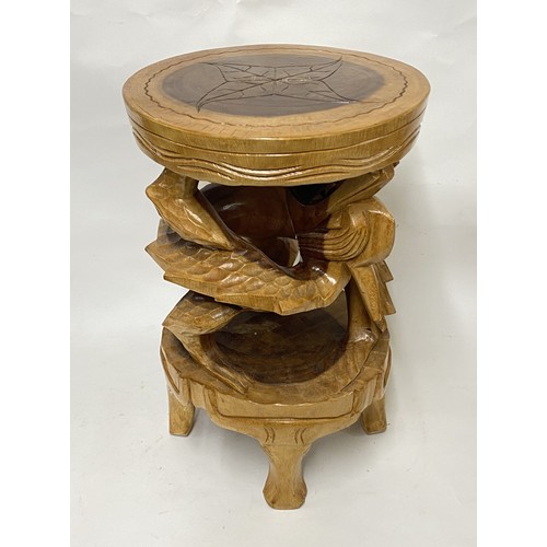 307 - Hand Carved Wood Mid Century Chinese Dragon Stool / Table 46cm Height