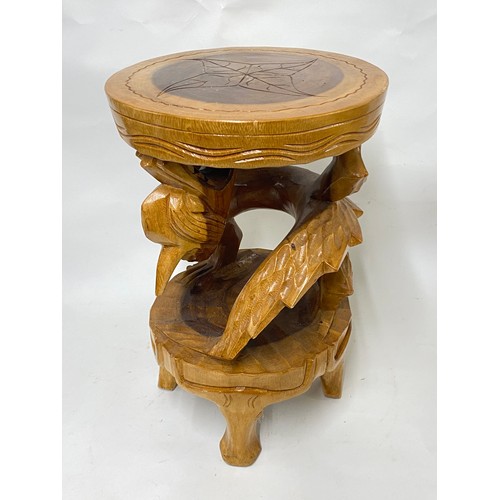 307 - Hand Carved Wood Mid Century Chinese Dragon Stool / Table 46cm Height