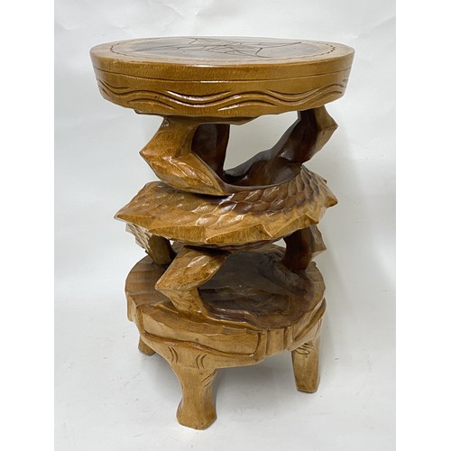 307 - Hand Carved Wood Mid Century Chinese Dragon Stool / Table 46cm Height