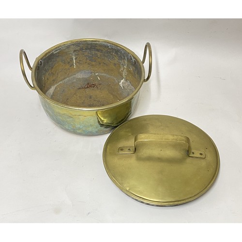 308 - Large Vintage Brass Daubiere and Stock Lidded Pot 33cm x 22cm