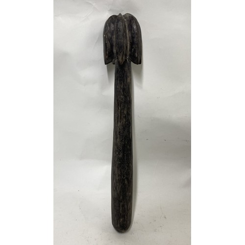 313 - Vintage African Carved Wood Tribal Club Weapon with Mace Top 51cm Length